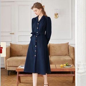 Simple Retro Vintage Long Sleeve Uniform Style Collard Midi Dress Size 12/M